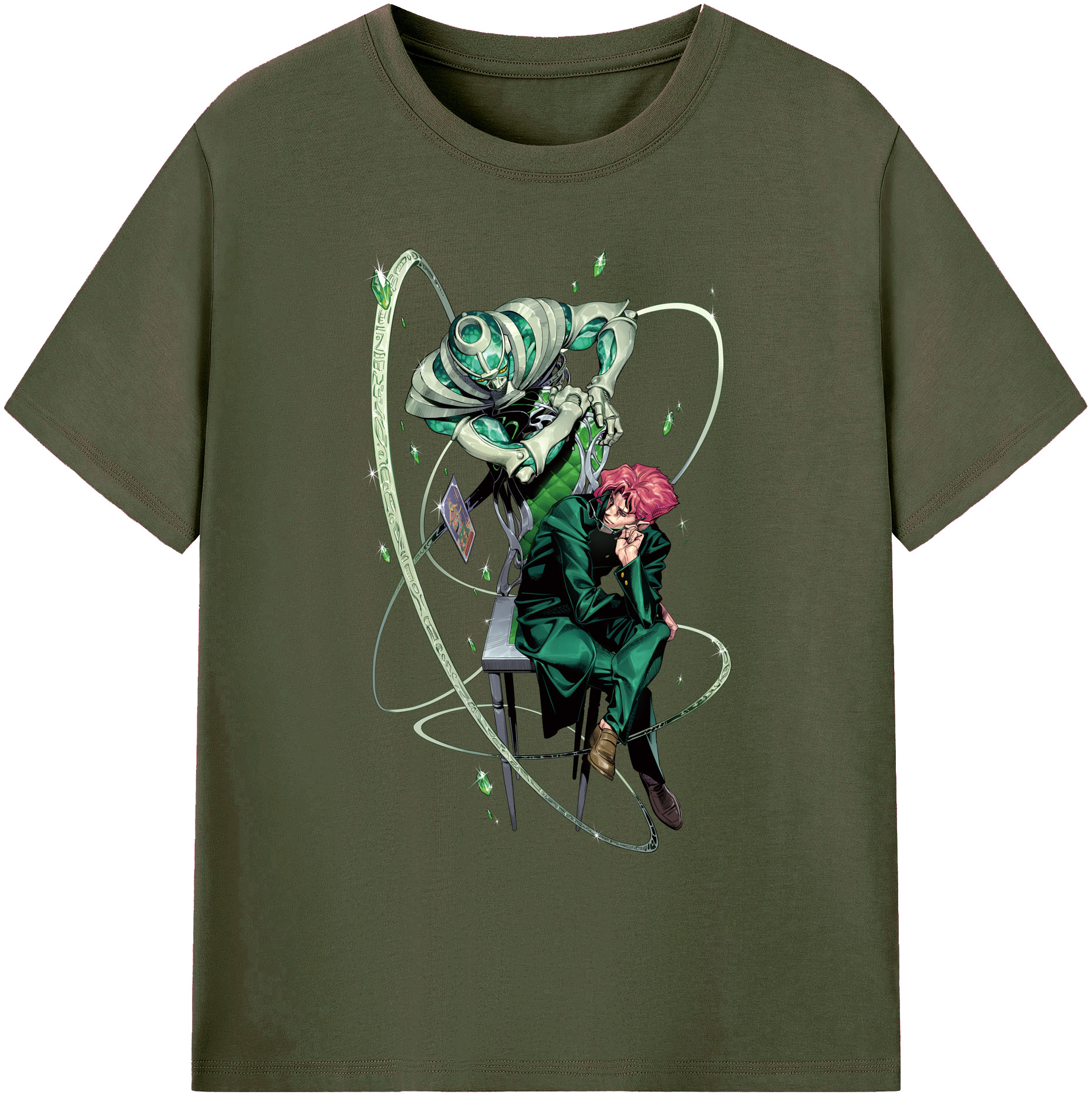 （画像用） ジョジョの奇妙な冒険 花京院 典明（かきょういん のりあき） JoJo's Bizarre Adventure Kakyoin Noriaki 綿100％ メンズ半袖Tシャツ｜肌触りやわらか＆通気性